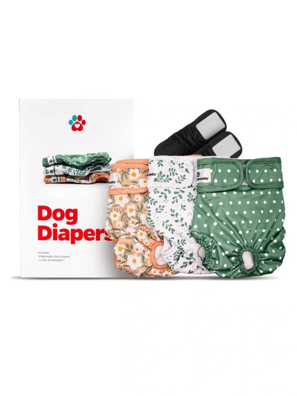 3-pack of Pet Parents Washable Dog Diapers, incl set of extenders Size Small NEW